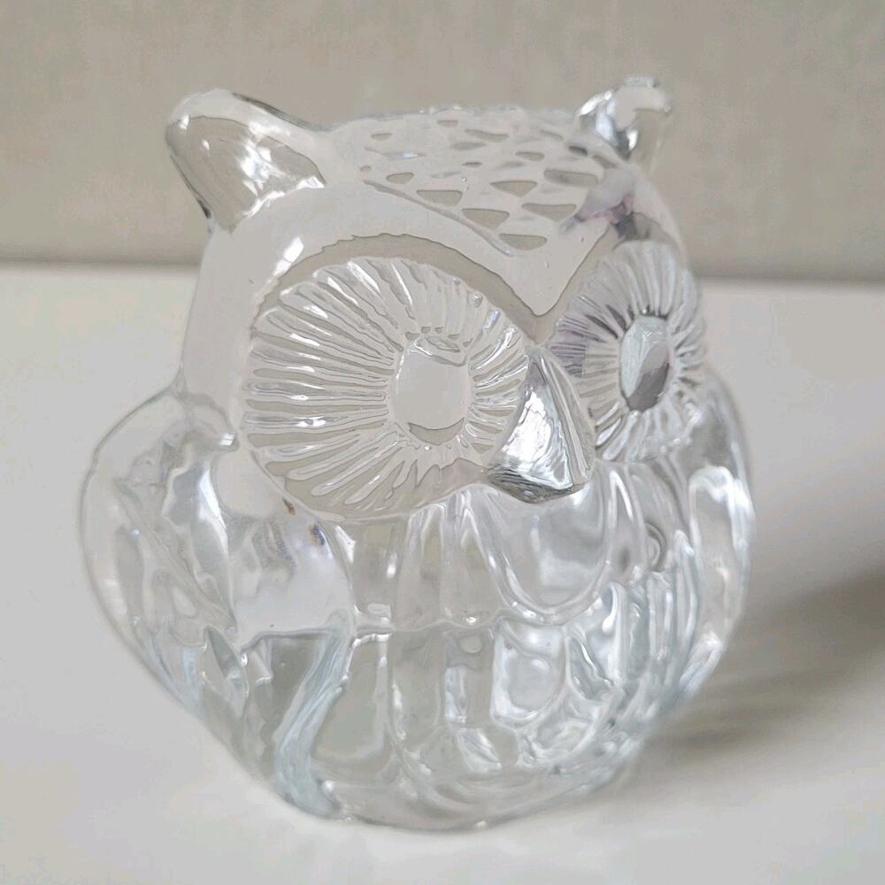 PartyLite Clear Glass Owl Votive / Tealight Candle Holder - Retired Rare